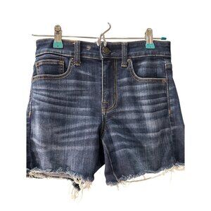 American Eagle Womens Stretch Denim Shorts Size 0 Distressed Raw Hem Pre-Owned